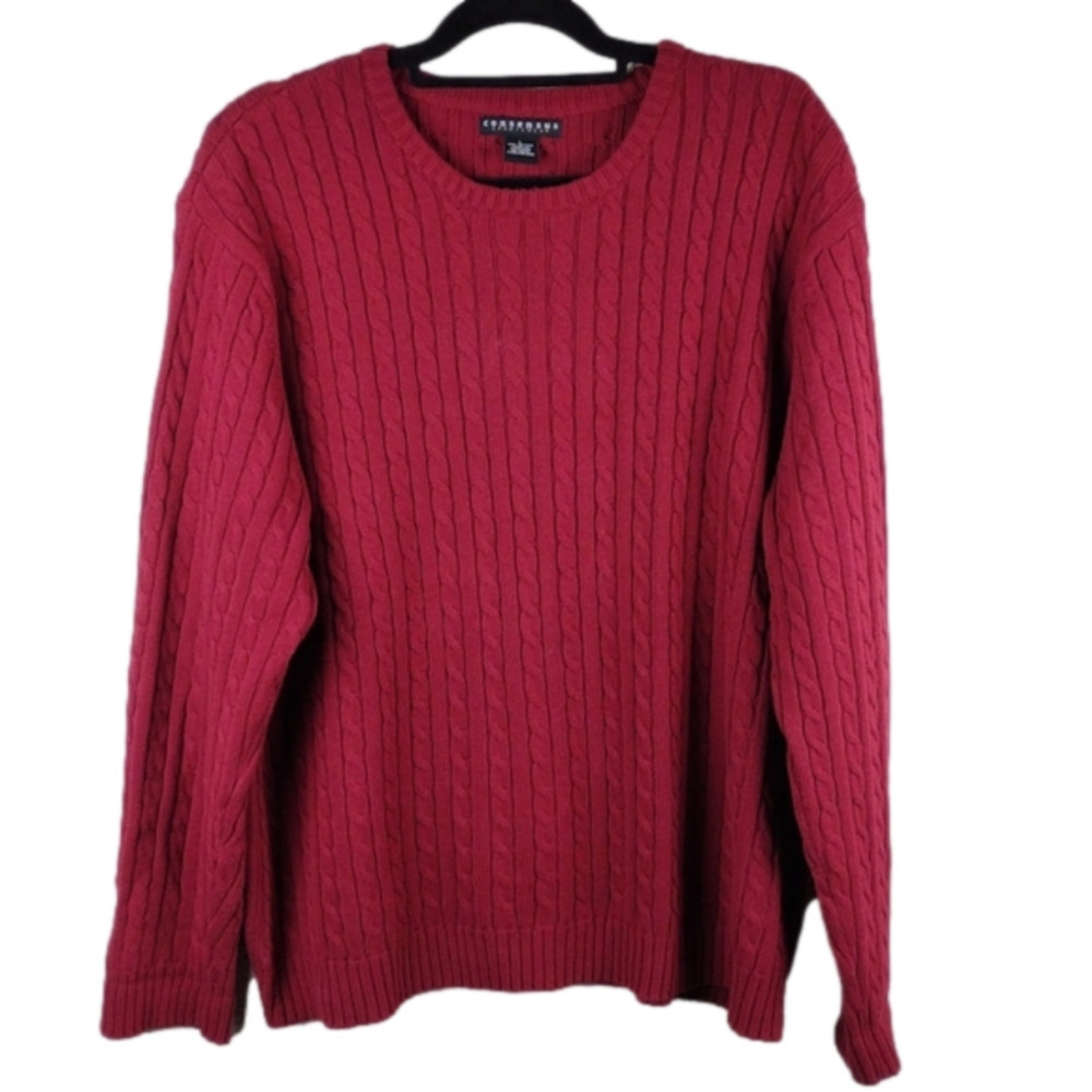 Consensus Sportswear Burgundy Cable Knit  Crewneck Long Sleeve Pullover Sweater